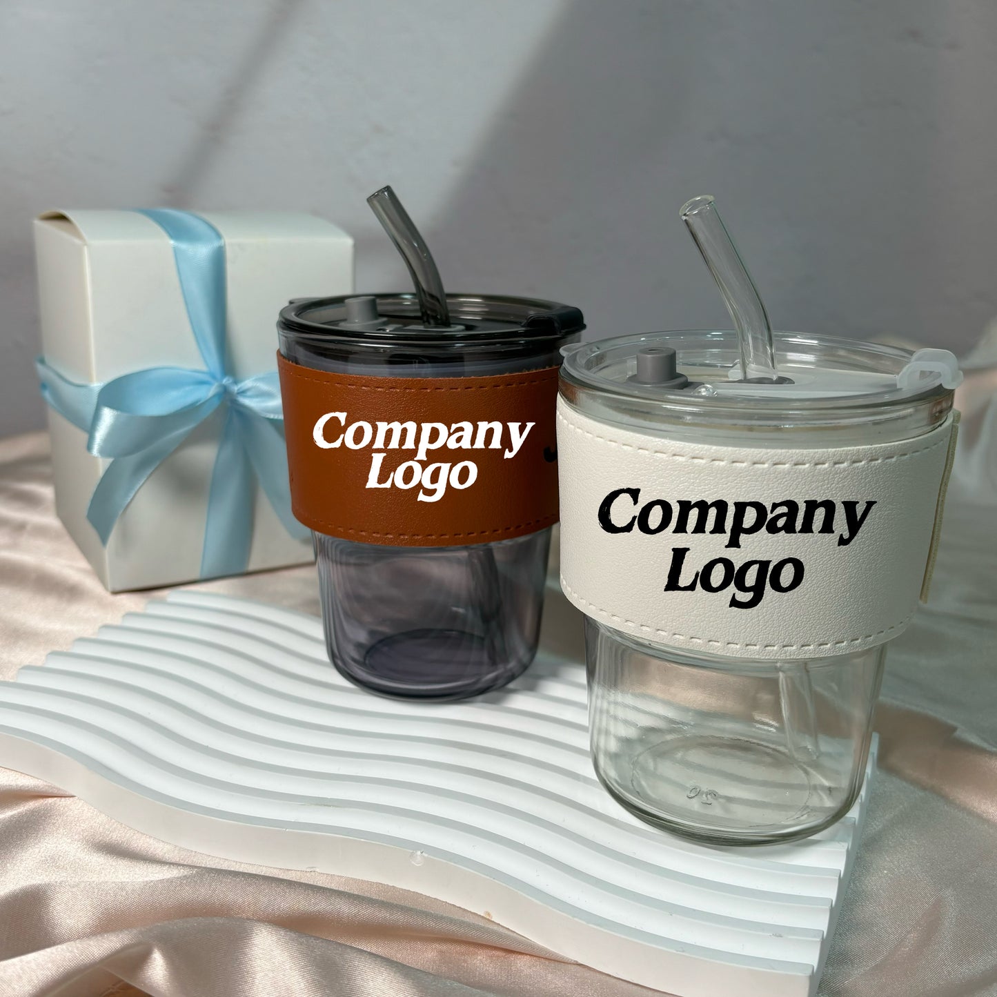 Personalised Glass Cup with Lid and Straw